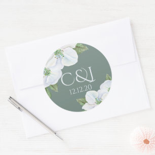 Sticker Rond Mariage en fleurs d'Apple monogrammé