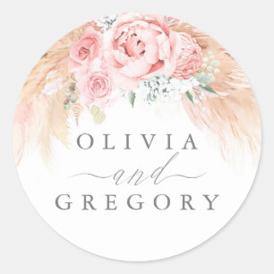 Sticker Rond Mariage en herbe rose pâle rose rose