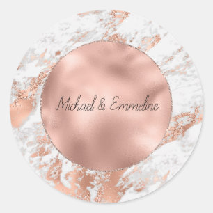 Sticker Rond Mariage en marbre blanc avec éclat or rose