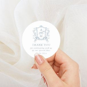 Sticker Rond Mariage en Merci de crête Vintage bleu foncé