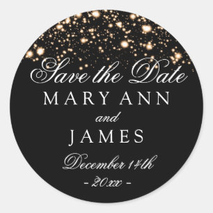 Sticker Rond Mariage Enregistrer La Date Gold Midnight Glam
