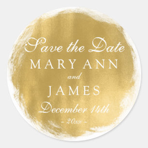 Sticker Rond Mariage Enregistrer La Date Gold Peinture Look