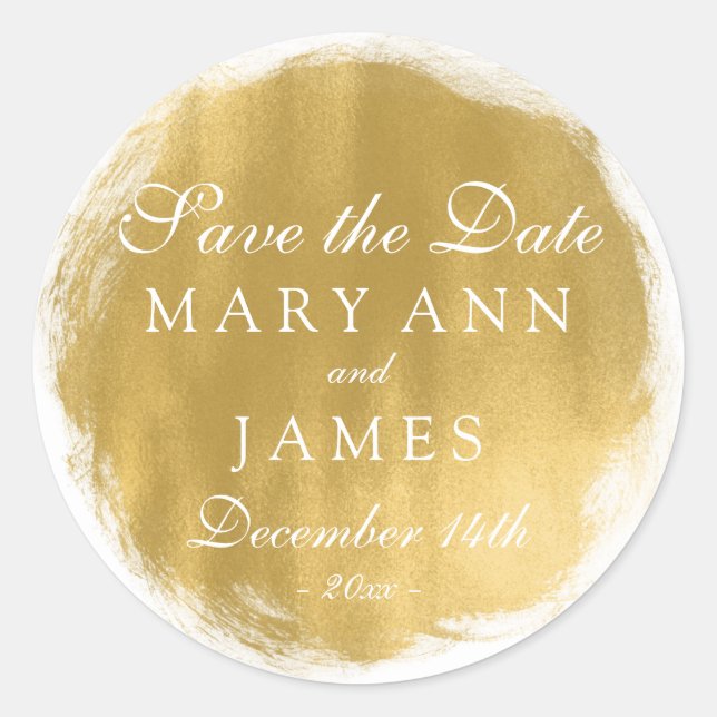 Sticker Rond Mariage Enregistrer La Date Gold Peinture Look (Devant)