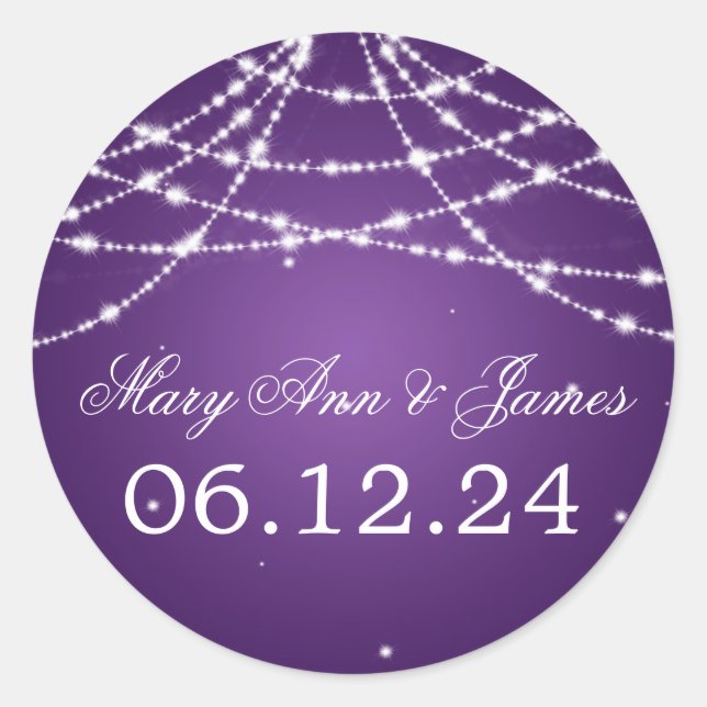 Sticker Rond Mariage Enregistrer La Date Sparkling String Viole (Devant)