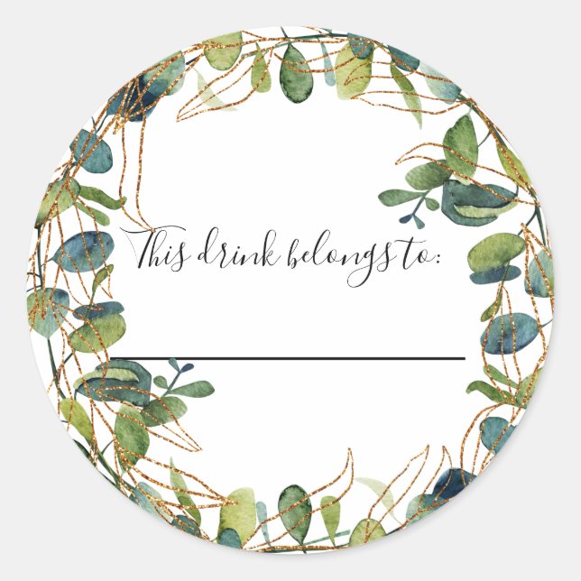 Sticker Rond Mariage eucalyptus cette boisson appartient à (Devant)