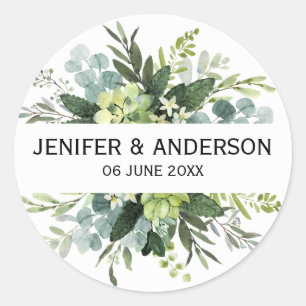Sticker rond Mariage Eucalyptus Green
