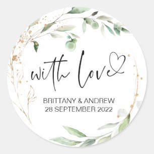 Sticker Rond Mariage Faveur Traiter Sac Jam Avec Amour Eucalypt