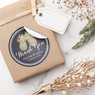 Sticker Rond Mariage Favor Merci Chic Or Ananas Couple