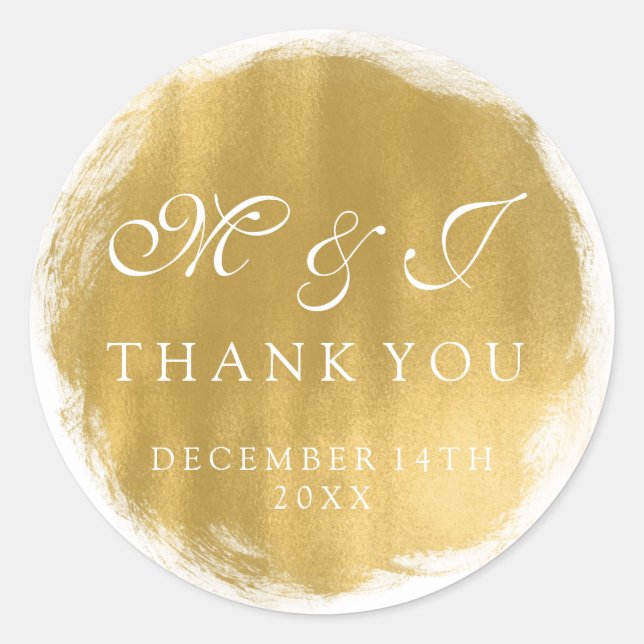 Sticker Rond Mariage Favor Tag Gold Peinture Look (Devant)
