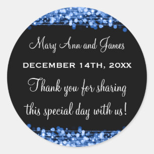 Sticker Rond Mariage Favor Tag Magic Party Sparkles Bleu