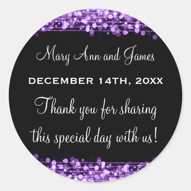 Sticker Rond Mariage Favor Tag Magic Party Sparkles Purple (Devant)