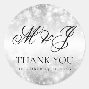 Sticker Rond Mariage Favor Tag Silver Shimmer Lumières