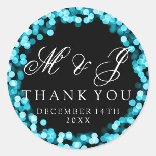 Sticker Rond Mariage Favor Tag Turquoise Sparkly Lights