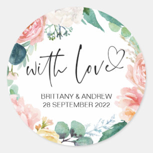 Sticker Rond Mariage Favor Traiter Sac Jam Avec Amour rose flor