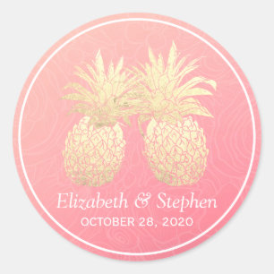 Sticker Rond Mariage Favoriser Vintage Gold Foil Ananas Couple