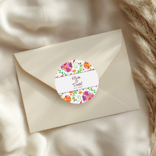 Sticker Rond Mariage Fête Florale Mexicaine Colorée