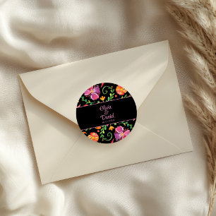 Sticker Rond Mariage Fête Florale Mexicaine Colorée