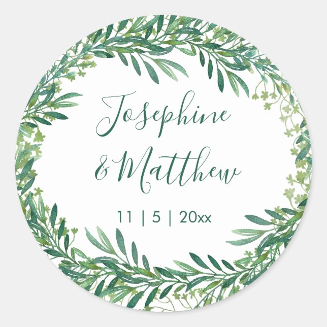 Sticker Rond Mariage Feuille d'aquarelle verte (Devant)