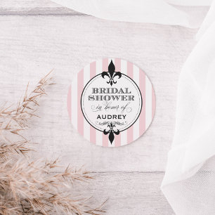 Sticker Rond Mariage Fleur de Lis Rose Pâle Vintage