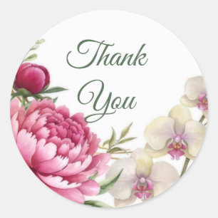Sticker Rond Mariage Fleur de Pivoine & Jardin d'Orchidées Glam