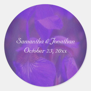 Sticker Rond Mariage Fleur Iris Violet Personnalisé