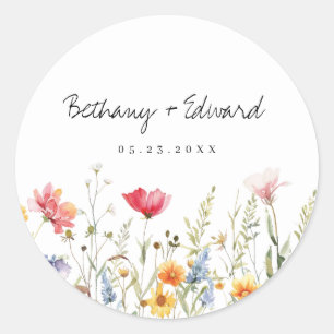 Sticker Rond Mariage Fleur sauvage aquarelle