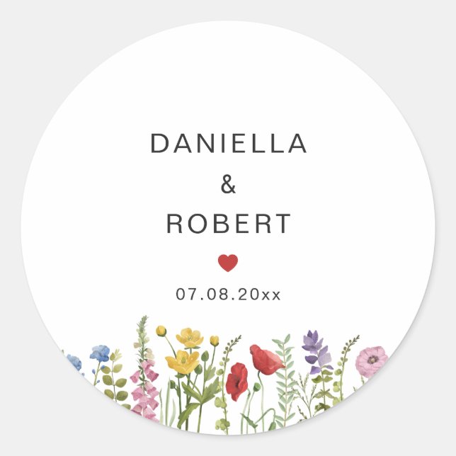 Sticker Rond Mariage Fleur sauvage aquarelle Floral (Devant)