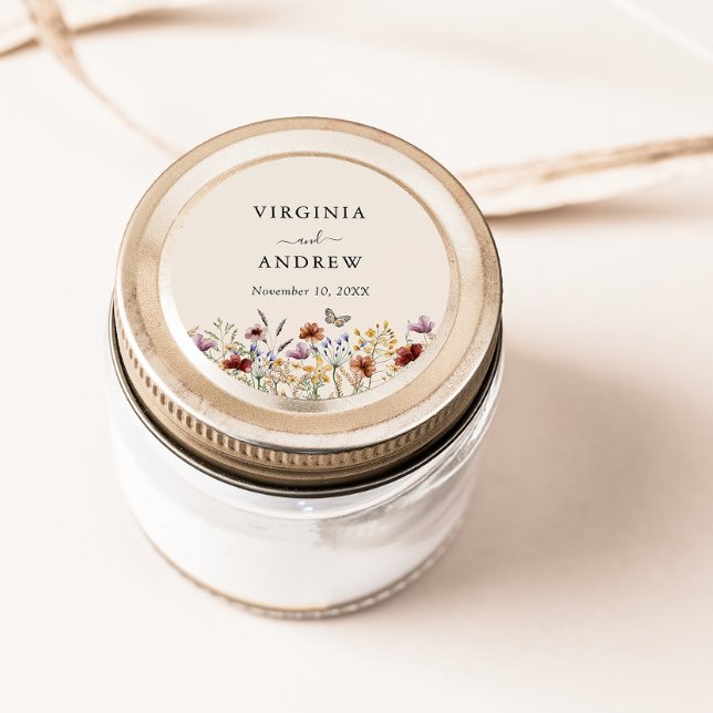 Sticker Rond Mariage Fleur sauvage Boho (Boho Wildflower Wedding Classic Round Sticker
)