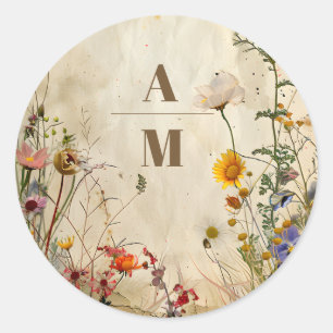 Sticker Rond Mariage Fleur sauvage Boho Fall