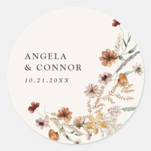 Sticker Rond Mariage Fleur sauvage Boho Fall