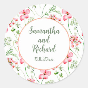 Sticker Rond Mariage Fleur sauvage couleur aquarelle