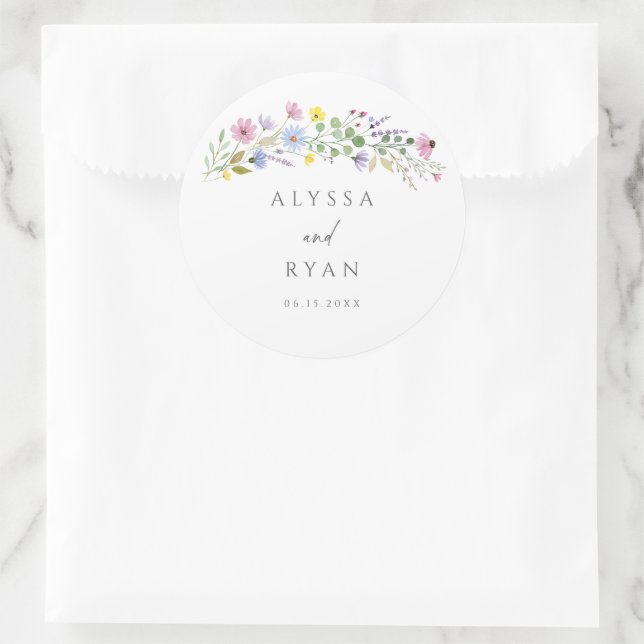 Sticker Rond Mariage Fleur sauvage de jardin boho romantique (Sac)