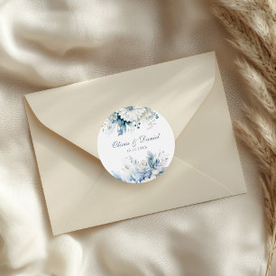 Sticker Rond Mariage Fleur sauvage Dusty Blue moderne