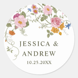 Sticker Rond Mariage Fleur sauvage Pastel Pink