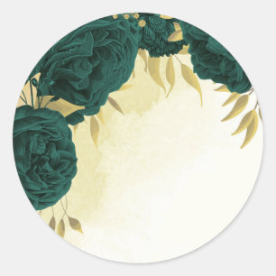 Sticker Rond Mariage fleuri en or vert émeraude