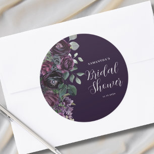 Sticker Rond Mariage Fleuris Violet Foncé et Sombre