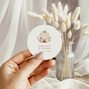 Sticker Rond Mariage Fleuriste Citrouille Blanche, Pourpre & Te