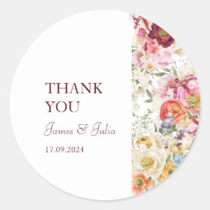 Sticker Rond Mariage FLEURS Élégantes