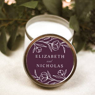 Sticker Rond Mariage Fleurs Esquissées Violet