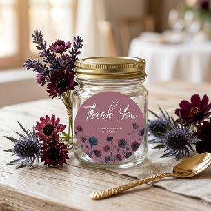 Sticker Rond Mariage Fleurs Violettes & Bleues Maussades 