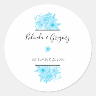 Sticker Rond Mariage floral à aquarelle bleue