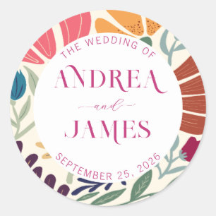 Sticker Rond Mariage Floral Abstrait de Fleur Sauvage aux Coule