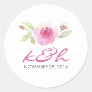 Sticker Rond mariage floral aquarelle