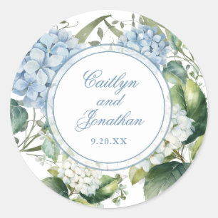 Sticker Rond Mariage Floral Aquarelle Bleu Poussiéreux