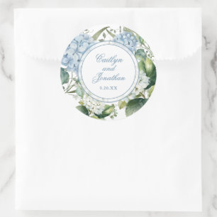 Sticker Rond Mariage Floral Aquarelle Bleu Poussiéreux