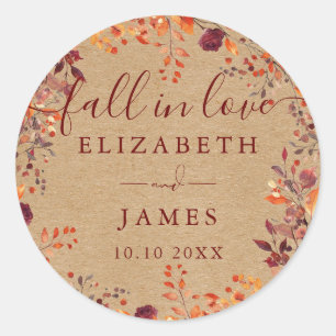 Sticker Rond Mariage Floral Automnal Amour Rustique