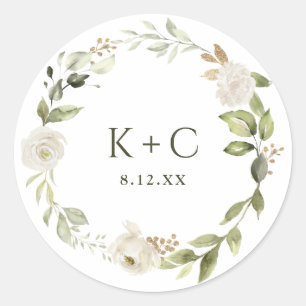 Sticker Rond Mariage Floral Blanc
