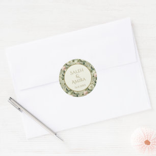 Sticker Rond Mariage floral blanc et vert