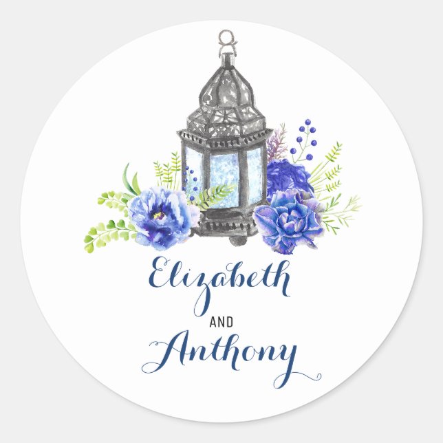 Sticker Rond Mariage Floral bleu (Devant)