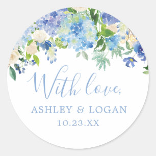 Sticker Rond Mariage floral bleu avec l'autocollant de faveur